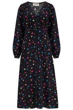 Sugarhill Brighton Bellatix Maxi Tea Dress Black Rainbow Star Confetti US 8